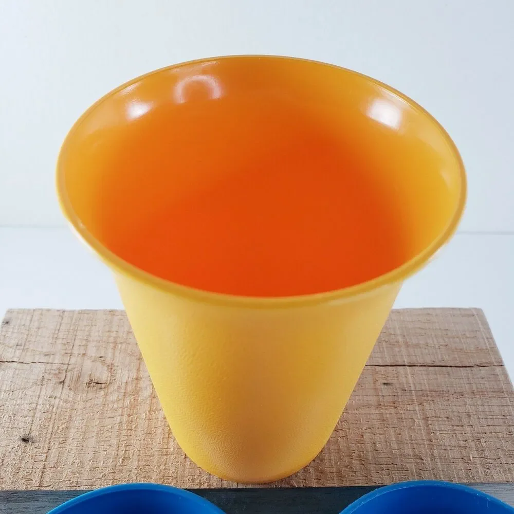 3 Vintage Tupperware Cups Bell Tumblers Primary Blue Yellow Plastic USA